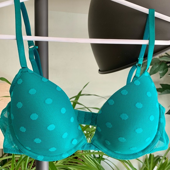 Teal green polka dots bra. Xhilaration. 36B - Picture 2 of 7
